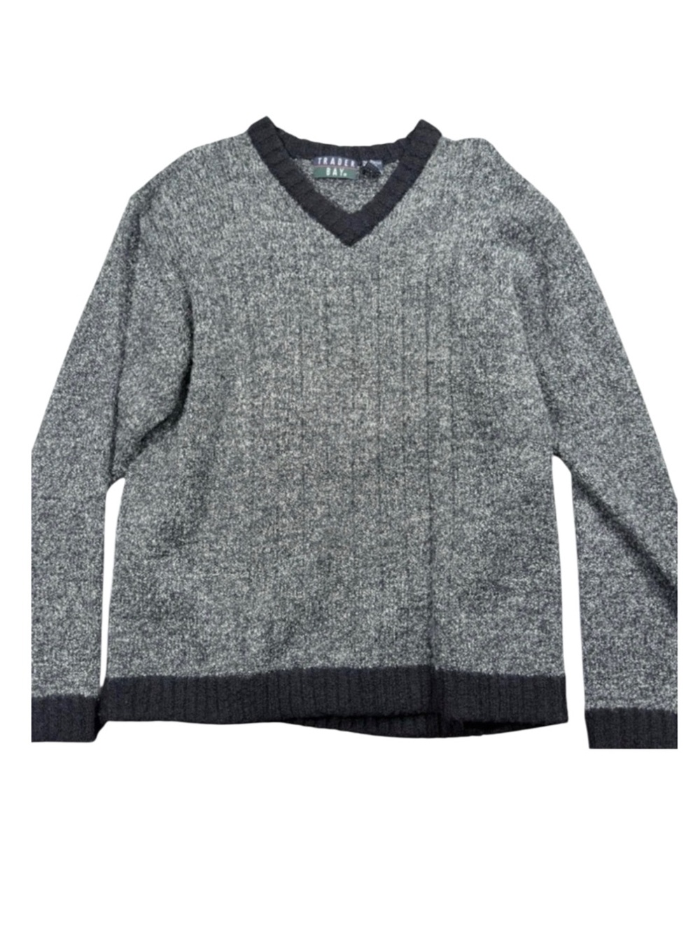 Trader Bay Knit Sweater Men’s V-Neck Sweater Wool Blend Black Gray 2XLT